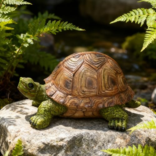KSZNZB Garden Outdoor Turtle Statue Resin Garden Sculptures Turtle Decor Realistic Tortoise Figurine for Outdoor Courtyard Lawn Landscape Pond Festival and Birthday Gifts (Green-Left)