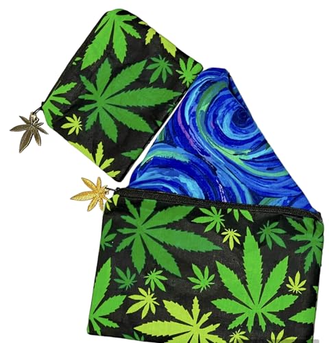 Cannabis print Bags for Men and Women, small and Large Capacity,Convenient to Carry, Organizer Pouch with Zipper Closure, Black (Small)