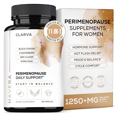 CLARVA Perimenopause Supplements for Women - 11 Botanicals for Hot Flash Night Sweat Mood Sleep & Cycle Support - Hormonal Balance Black Cohosh & Red Clover - Non-GMO Third-Party Tested 60 Ct