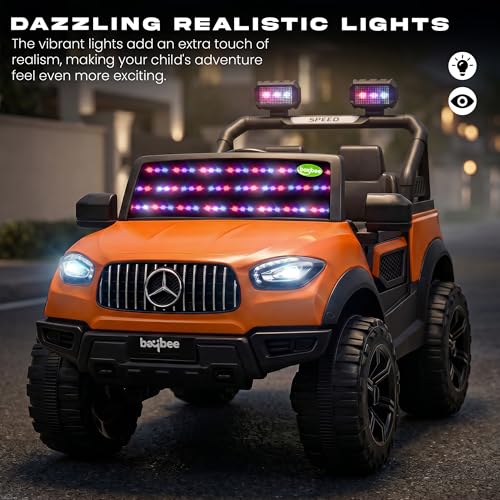 Image of Baybee BeastX Battery Operated Jeep for Kids with Parental Control | Baby Ride On Electric Car with RGB Lights, Music & Swing Mode | Rechargeable Battery Car for Kids 2 to 6 Years (Orange)