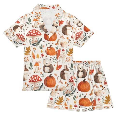 senya Hedgehog Mushroom R Satin Summer Pajama Sets Silk Short Sleeve Button Down Sleepwear