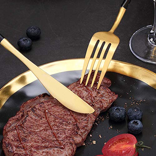 I00000 144 PCS Black Silverware Set, Plastic Silverware with Black Handle, Gold Plastic Cutlery Includes: 48 Forks, 48 Knives and 48 Spoons for Party or Dinner& Wedding by I00000 - Image 2