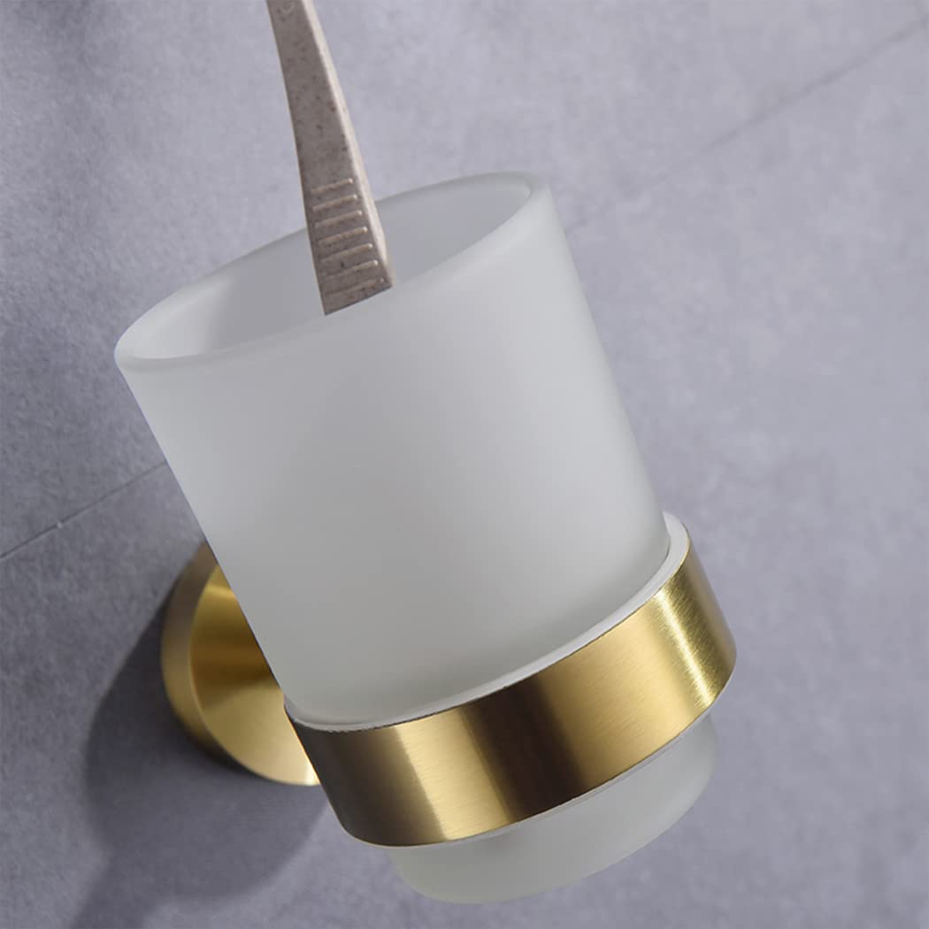 WRIST Zahnbürstenhalter, Zahnbürstenhalter Zur Wandmontage Zahnbürstenhalter Aus Edelstahl Mit Milchglasbecher, Gebürstetes Gold