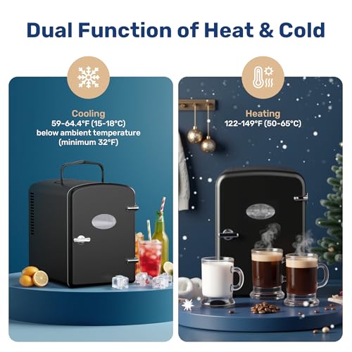 Image of HealSmart 6L Mini Fridge with Observation Window, 9 Can Capacity, Freon-Free and Portable Cooler and Warmer, Cosmetics /Food /Beverage, Black New
