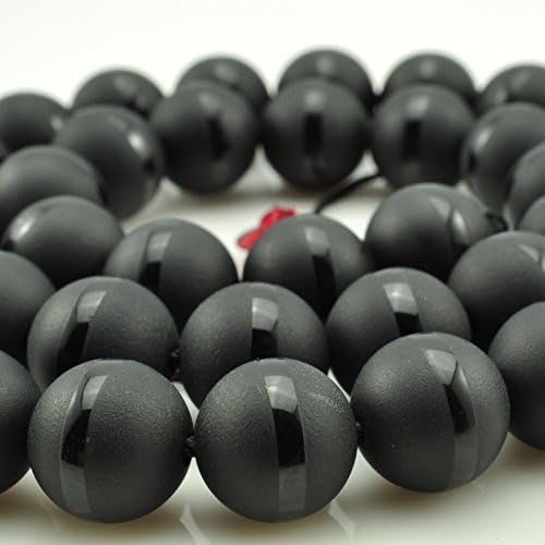 16MM Natural Stone Beads Round Black Matte Onyx Black Line Agata Beads for DIY Jewelry Making Necklace Bracelet