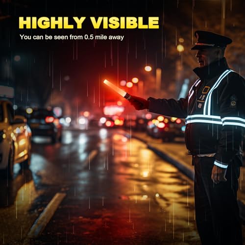 E-riding 11-Inch Signal Traffic Wand 2 Pieces Safty LED Flashlight with Red Strobe Mode Lanyard and Side Clip for Parking Attendant, Traffic Control, Using 3 AAA batteries (Not included)