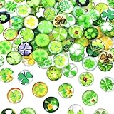 Colexy 14mm Vierblättriges Kleeblatt Bunte Glassteine, 100 Stück Glas-Cabochons, Glücksklee Glassteine Gemischte Farbe Bunt Steine, Glücksbringer Glassteine für DIY &Schmuckherstellung (01)