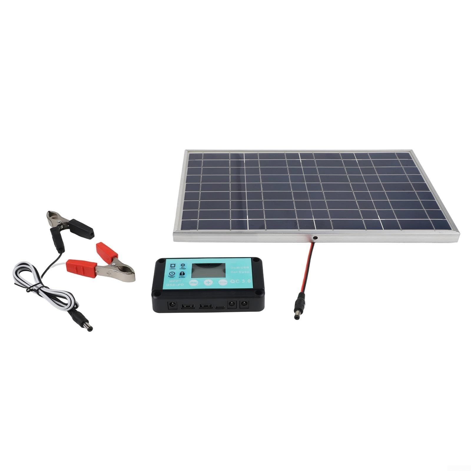 Kit de panneau solaire 100 W avec contrôleur, module de cadre en aluminium étanche IP67 pour système hors réseau 12 V/24 V pour camping-car, noir