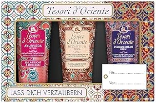 Tesori d'Oriente Zestaw upominkowy z kremowym prysznicem, zestaw 3 x 75 ml mini żel pod prysznic (Ayurveda, Bizantium & Persian Dream), krem pod prysznic do pielęgnacji ciała, rytuały wellness dla