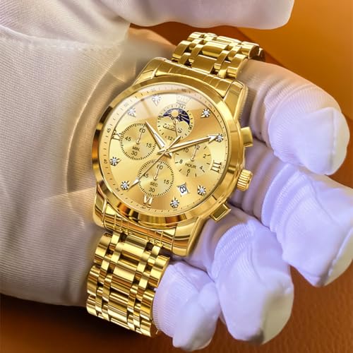 Image of OLEVS Multifunctional Chronograph Calendar Watch for Man Diamond Analog Moon Phases Wrist Watches Stainless Steel Waterproof Luminous Mens Watch