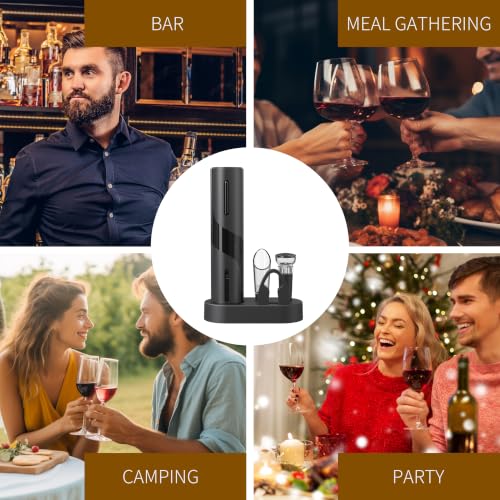 Image of PEIPU Electric Wine Opener Set, Rechargeable 6-in-1 Wine Gifts for Wine Lovers with Storage Base, Foil Cutter, Wine Aerator Pourer & Vacuum Stoppers (Ink Black)