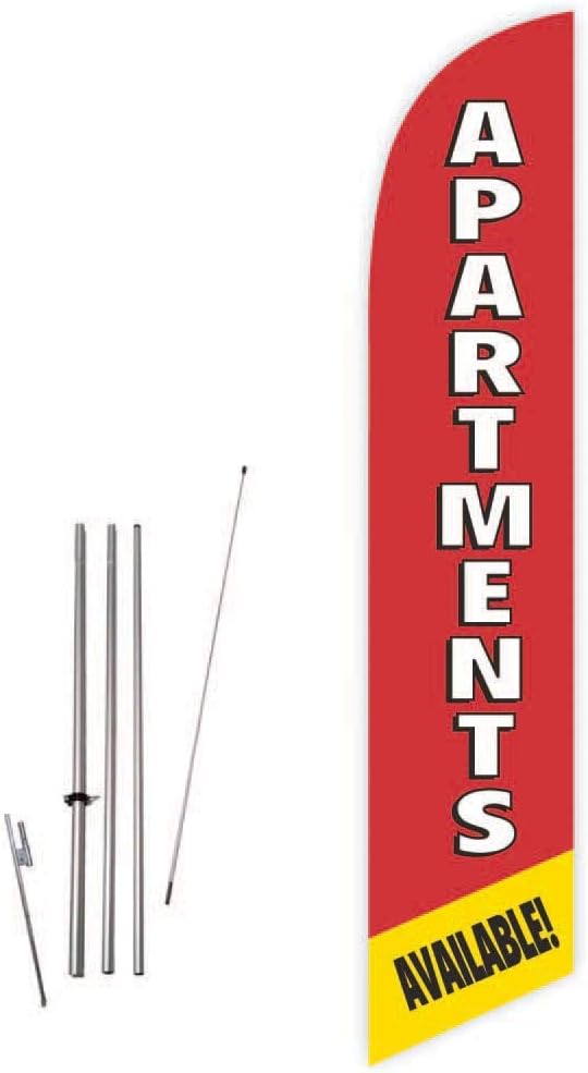 Apartments Available! (Red) Feather Flag with Complete 15ft Pole kit and Ground Spike