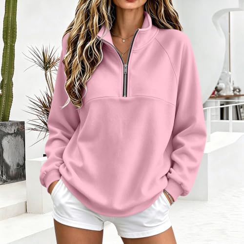 Fleece Quarter Zip Women Sweatshirts Drop Shoulder Mock Neck Fall Pullover - image 6