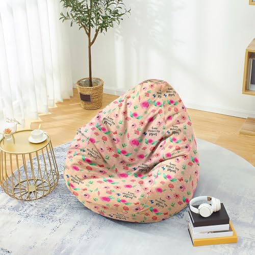 Hiseng Funda de puf, Sillón de Pera sin Relleno,Estampado Floral Sofa Puff Gaming Salon Funda Moderno Sin Relleno para Día de la Madre, Bean Bag para Salón, Dormitorio (Forma de corazón 3,90x110cm)