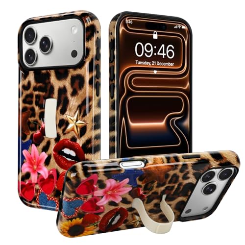 SOKAD Leopard Collage Phone Case for iPhone 17 Pro Max with Finger Strap