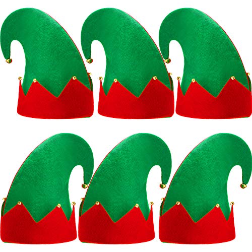 6 Packs Christmas Elf Felt Hat Santa Elf Hats Jingle Bells Xmas for Kids Adults Holiday Theme Photos Props Christmas Party Favors