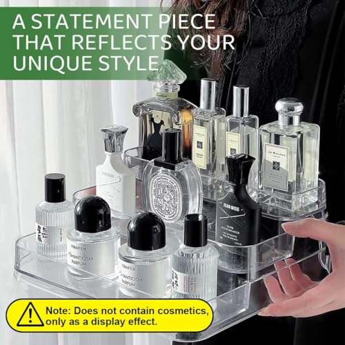 Image of Zollyss 3 Tier Acrylic Perfume Organizer Stand | Clear PET Makeup Display Riser with Protective Fence | Cosmetic Storage Shelf for Vanity, Skincare, Perfume Bottles, Figurines & Collectibles