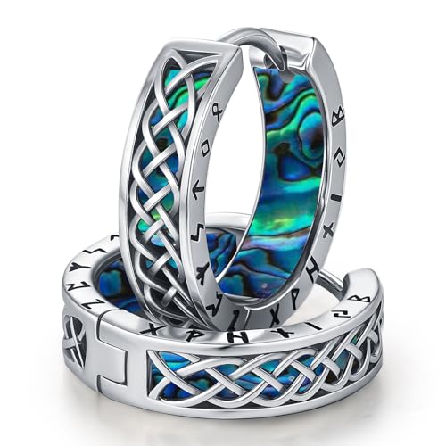 Odinstone Men Earrings Sterling Silver Vikings Celtic Earrings Nordic Runes Jewelry Hypoallergenic Stylish Hip Hop Hoop Earring for Women