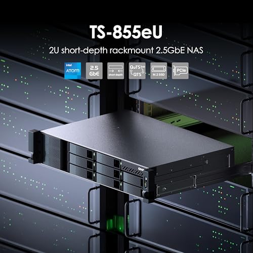 Image of QNAP TS-855eU-8G-US 8 Bay High-Speed 2U Short-Depth rackmount NAS with Dual-2.5GbE, Intel Atom CPU, 8GB DDR4 Memory and 8-core Computing Power for Optimized virtualization (Diskless)
