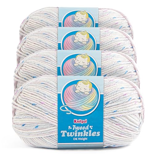 Image of Tweed Twinkles Soft Baby Yarn for Crocheting, 4-Pack (696Yds / 400G), Free Patterns - Acrylic Baby Blanket Knitting Yarn with Flecks - Size 3 DK Light Worsted Weight - Powder White