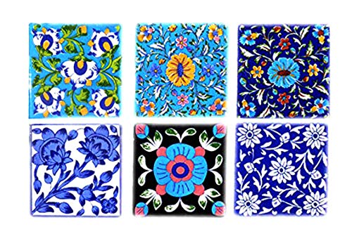 Shiv Kripa Blue Pottery Art Decorative Ceramic Tiles for Wall (Pack of 6)