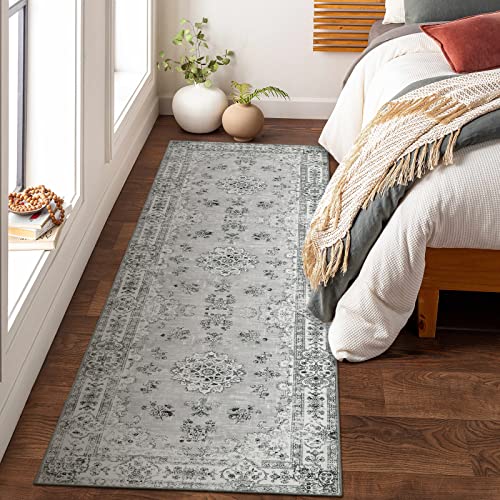 Lahome Persian Floral Runner Rug - 2'6"X8' Grey Hallway Rug Runner Washable Bathroom Runner Rugs With Rubber Backing, Bohemian Long Printed Non Skid Kitchen Carpet Runner For Rv Bedroom Entryway #TOP6