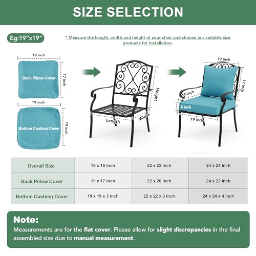 Image of Summsun Faux Linen Outdoor Chair Cushions, Water Resistant Backrest and Deep Seat Cushion Set with Removable Cover, Straps, Non-Slip Bottom for Patio Furniture, 24 x 24 Inch, Teal, Set of 4