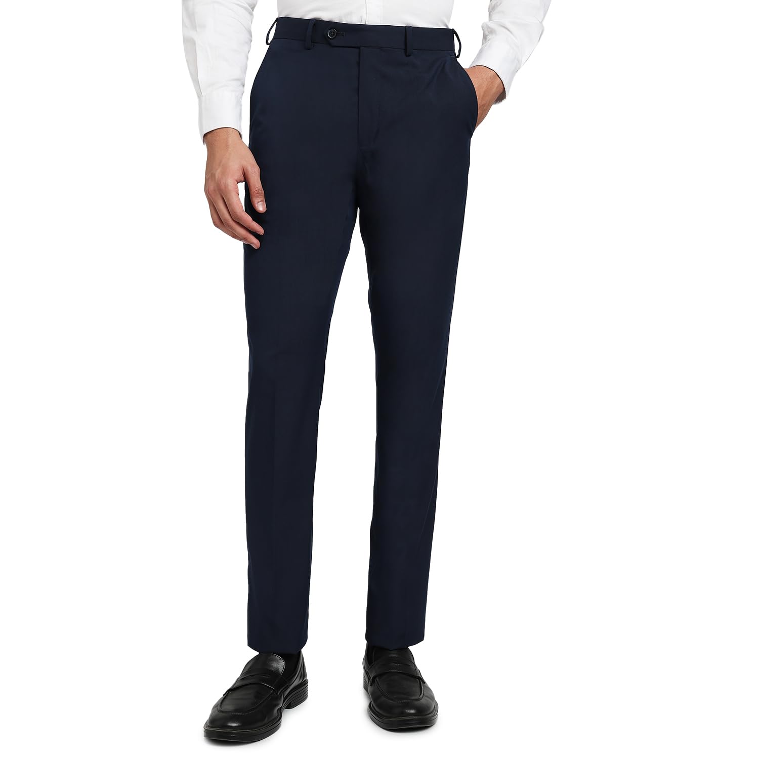raymond Men Contemporary Fit Solid Pattern Poly Viscose Lycra Blend Flat Front Formal Trouser Dark Blue-picture-55