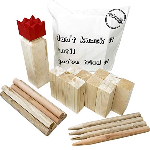 Premium Kubb Game Set Viking Outdoor Throwing Lawn Game for Adults & Families Includes Wooden Kubb Pieces with Bonus Cotton Travel Bag and Carry Case