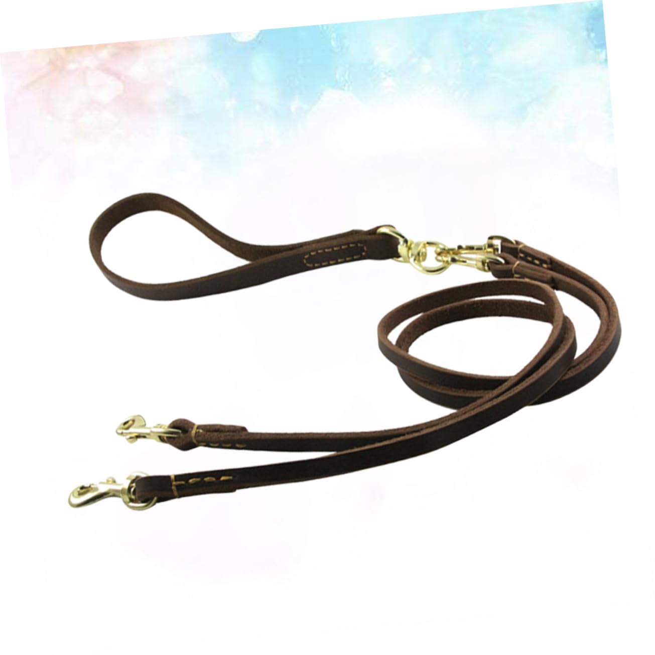 Guinzaglio Doppio a Due Teste in Pelle Bovina 1, 6x120 Cm | 1 Pezzo, Colore Caffè, per Cane e Cucciolo, Robusto e Traspirante, per Viaggi e Uso All’aperto