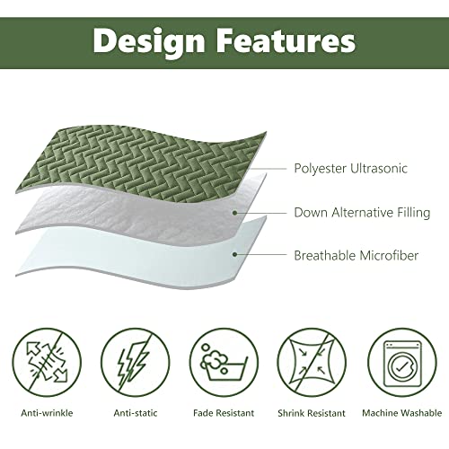 Downcool Sage Green Quilt Sets Twin With 1 Pillow Case - 2 Pieces Quilt Sets - Soft Bedspread Coverlet Bed Cover For All Season - Twin Size (68"X86") #TOP3