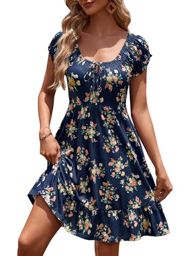 Image of HUHOT Teen Petite Women Floral Short Summer Mini Dresses with Pockets Cute Milkmaid Sundress 2026