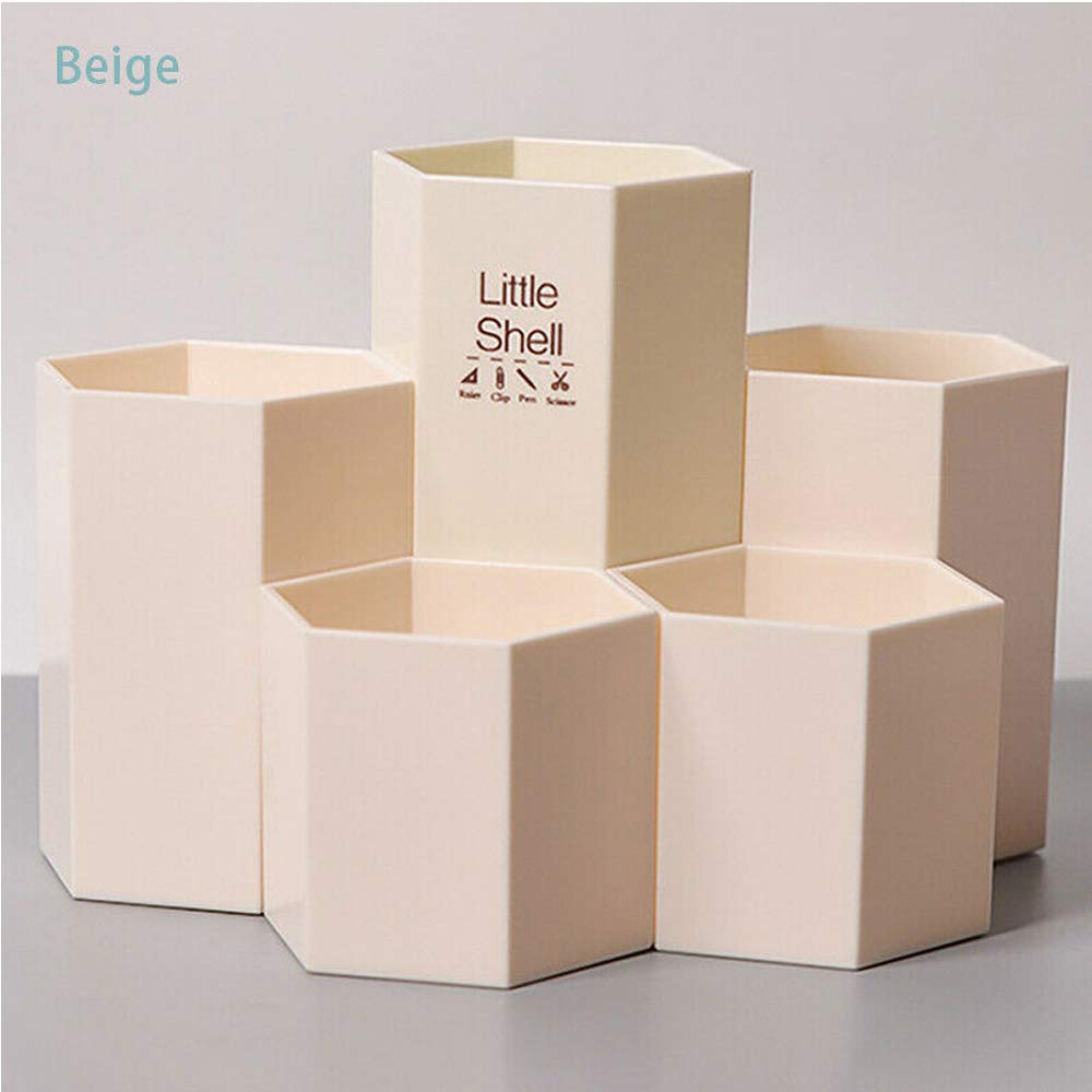 Pot à crayons hexagonal en plastique à 5 compartiments - Style nordique - Organiseur de bureau pour la maison, le bureau, l'école (1 pièce, couleur aléatoire)
