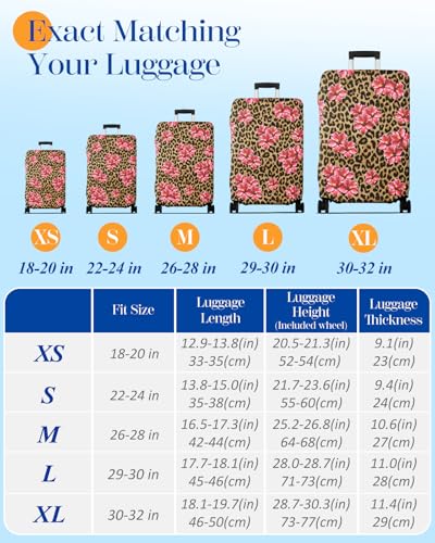 Slohif Luggage Cover for Suitcase Tsa Approved Protector - Brown Leopard Pink Flower Luggage Sleeve Large Suit Case Cover Travel Stretch Baggage Case Protective Washable Fit 29-30 Inch