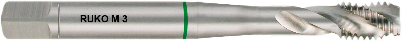 Ruko HSSE-Co 5 Machine Tap, DIN 371, Ground, Bright Finish, M 3 x 0.50 mm Nominal Thread Size, 56.0 mm Length, R234030E