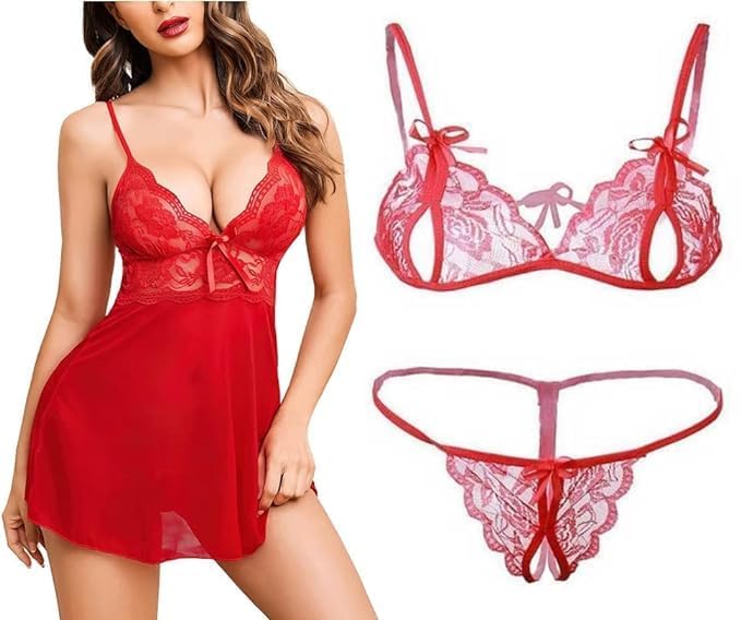 SunFlux® Women's Babydoll Nightwear, Babydoll Undergarments,Women's Honeymoon Dress, Women's Transparent Night Dress, Women's Nighty