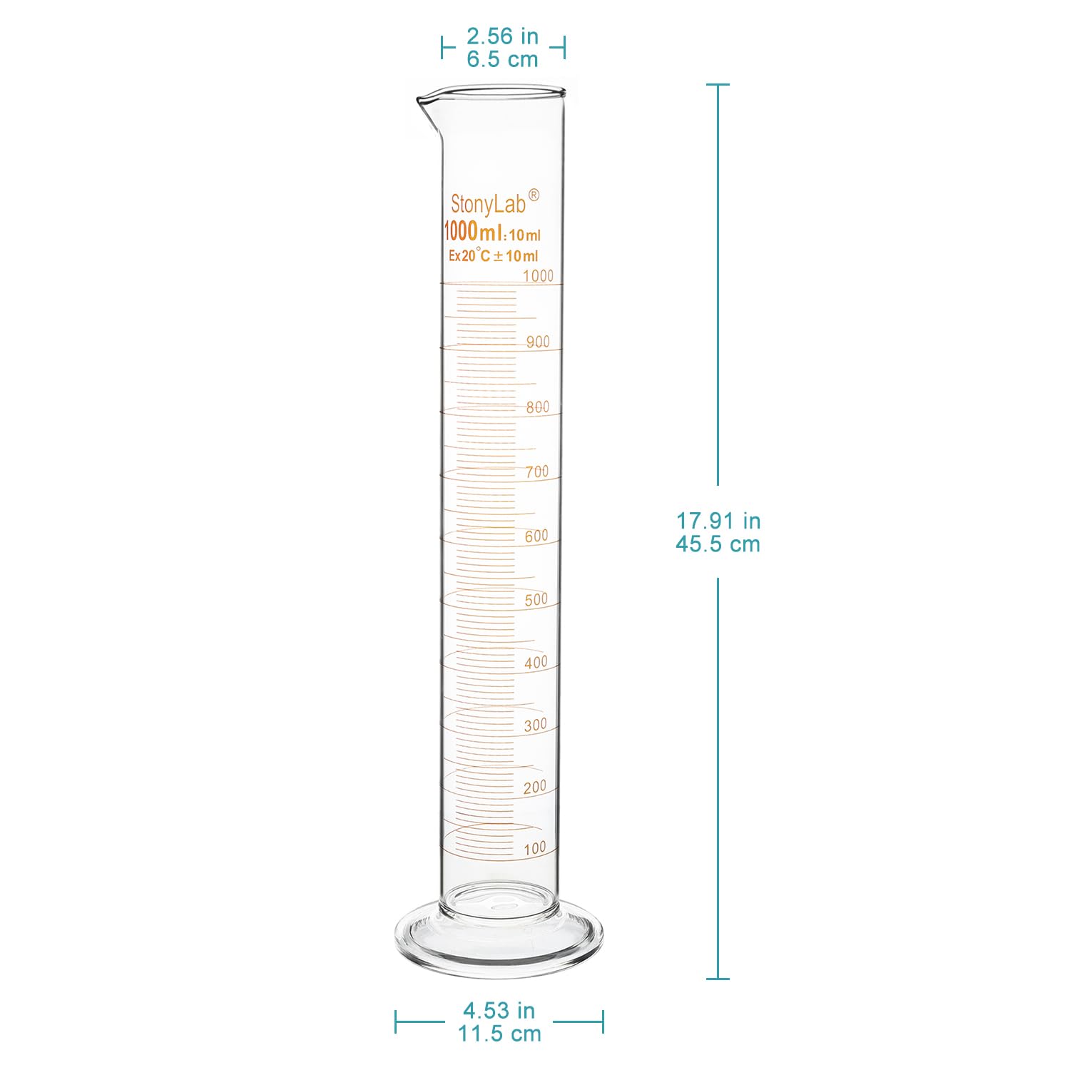Graduated Cylinder Vetro Borosilicato 1000 ml, Cilindro Graduato Vetro Pesante