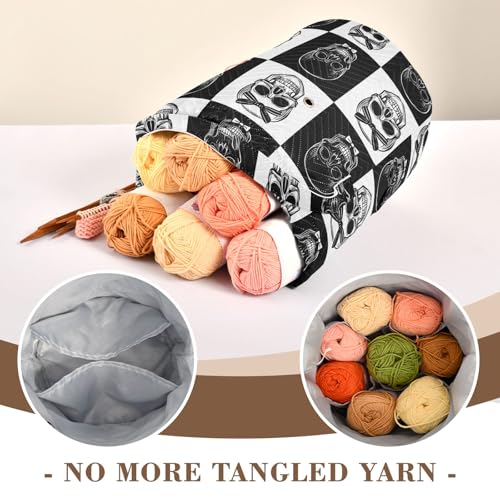 Image of Yarn Storage Bag Small Crochet Bag Knitting Bag Organizer Gothic Skull Black and White Yarn Bags for Crocheting Basket