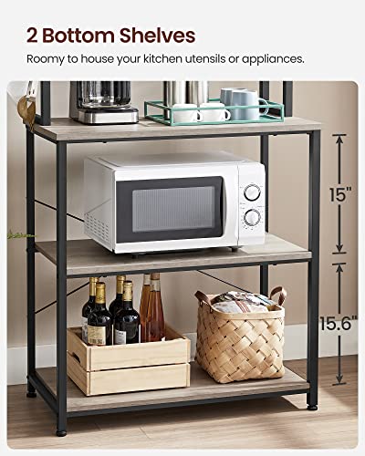 Image of VASAGLE Coffee Bar, 31.5 Inches Baker's Rack for Kitchen with Storage, 6-Tier Kitchen Shelves with 6 Hooks, Microwave Stand, Industrial, Heather Greige and Ink Black UKKS019B02