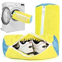 Oslynia 2 Pcs Shoe Washing Bags for Laundry, Reusable Gentle Shoes Protection Shoe Washing Bag for Dorm Travelling, Strong Cleaning Power Yellow Mesh Sneaker Shoes Cleaning Bag with Zipper