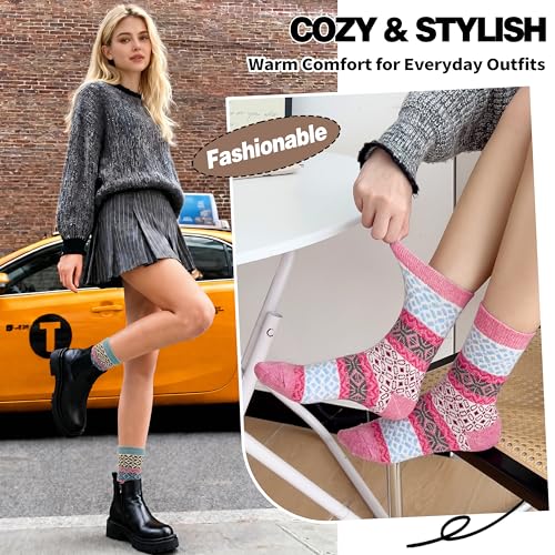 Image of Sandsuced 5 Pack Merino Wool Boot Hiking Socks for Women Warm Winter Thick Thermal Cozy Work Soft Ladies Socks