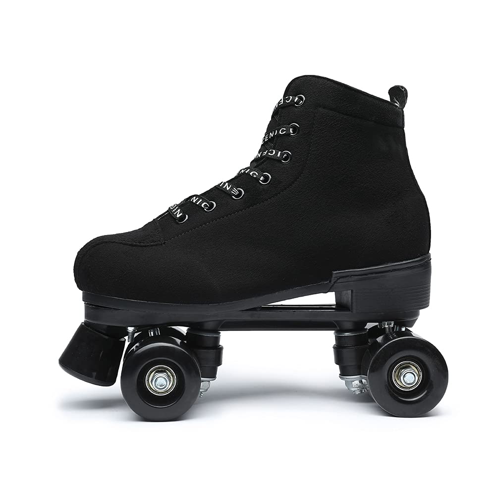 Black Roller Skates Outdoor Suede Quad Skates for Women and Men Size 37