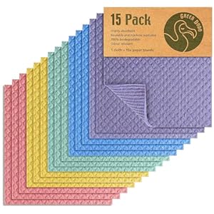Swedish Dishcloths for Kitchen – 15 Pack – Eco Friendly Biodegradable & Sustainable Sponge Kitchen Cloth – Absorbent & Odour Free Dish Cloths for Kitchen – Paper Towel Alternative