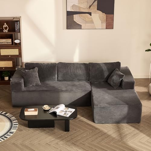 Litbird Sofá esquinero Modular en L con función Cama y Chaise Longue Derecha – Tapizado en Pana, Asiento Profundo – Sofá Cama para salón – Sin Montaje (Gris, Chaise Longue Derecha (Frente))