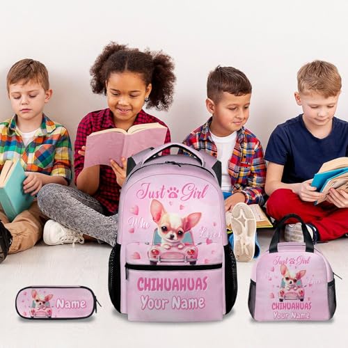 UNIKITTY Girls Backpack with Lunch Box - Custom Backpack for School - Personalized Chihuahua Schoolbag with Pencil Case - 17 Inch Girls Bookbag for Kindergarten Elementary4