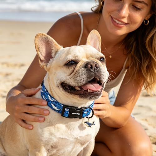 Image of ARING PET Summer Dog Collar, Cute Blue Ocean White Whale Doggy Collars for Puppy Small Medium Large Boy Girl Dogs Pet, for Daily Photos Beach Walking Hiking Picnic-XL