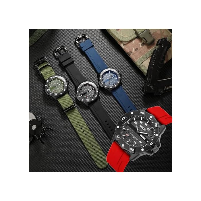findtime Relojes deportivos para hombre, táctico, impermeable, militar, luminoso, calendario, correa de lona de silicona, reloj analógico para exteriores - Imagen 6