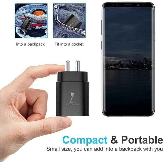 Image of Original 25W Fast Charging Adapter Compatible with Samsung S Series | Super Fast Charger Adapter for S24 / S23 / S23 fe / S22 / S21 / S21 fe (Without Cable)*Black GFR561