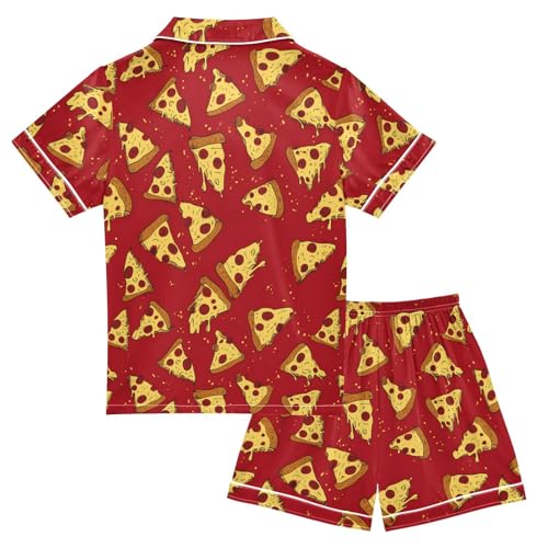 ALAZA Red Pizza Sweet Satin Pajamas Set Short Sleeve Button Down Sleepwear Summer Pjs 2 Piece2