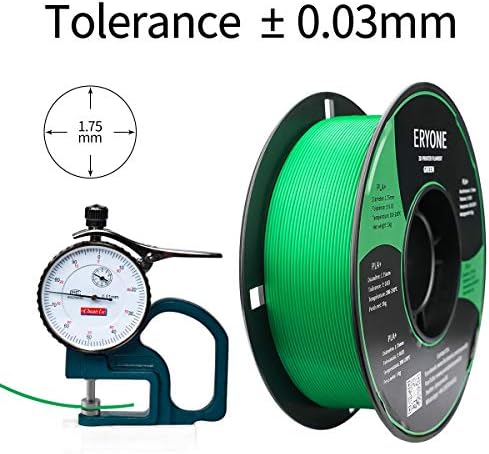 ERYONE Filament PLA+ 1.75 mm - PLA Plus 3D Printer Filament,PLA+ 3D Printing Filament,Dimensional Accuracy +/- 0.03 mm,1 kg (2.2 lbs) / Spool for 3D Pens,Green